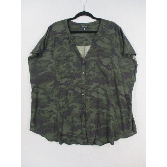 Torrid Womens Jungle Camouflage V-Neck Button-Up Blouse Size 4 - Green Rayon - Picture 1 of 9
